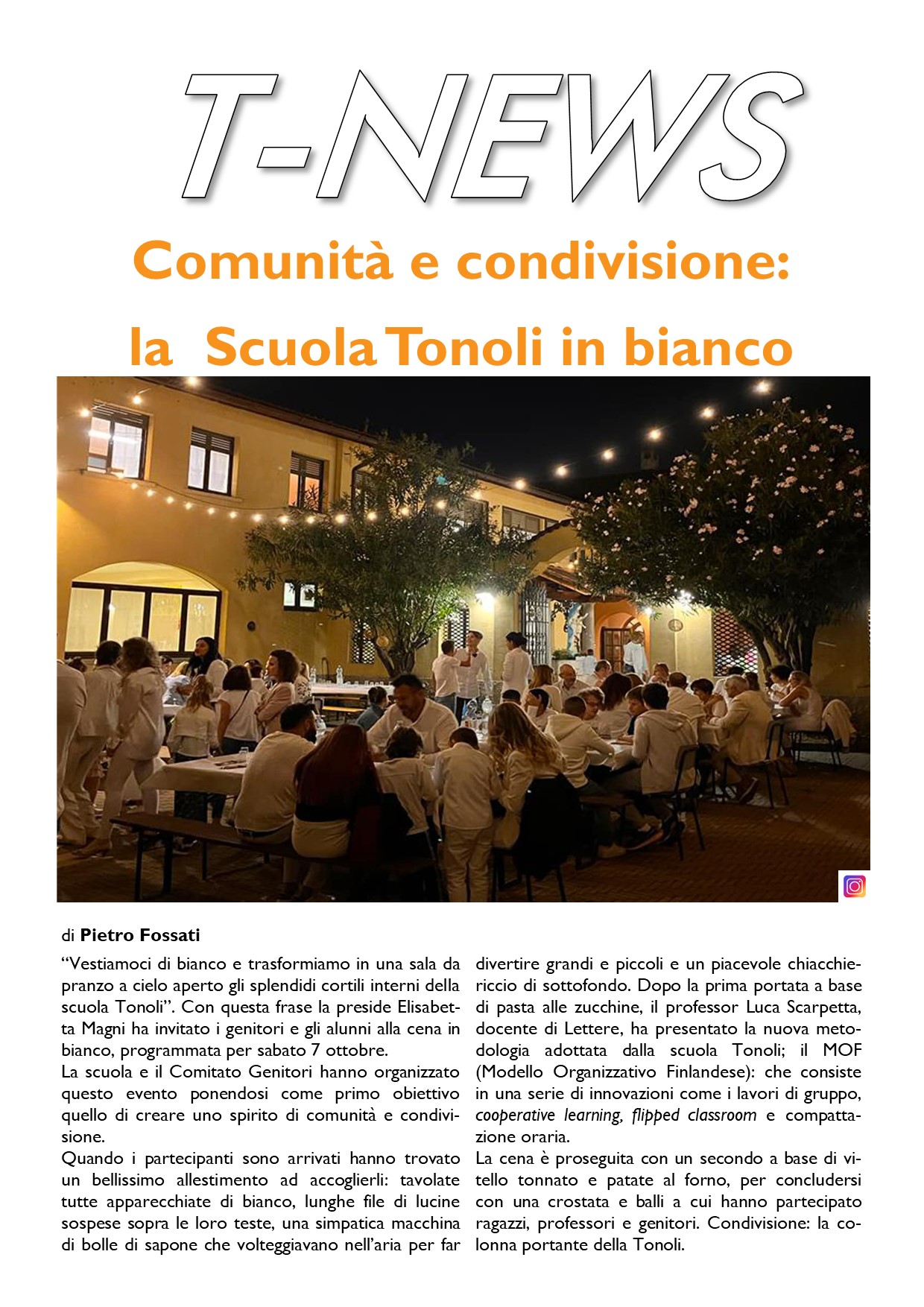 Comunità e condivisione: la Scuola Tonoli in bianco.